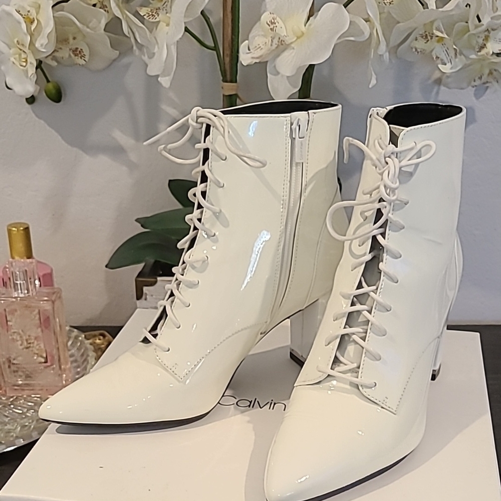 Calvin Klein Women's White Lace-Up Ankle Boots